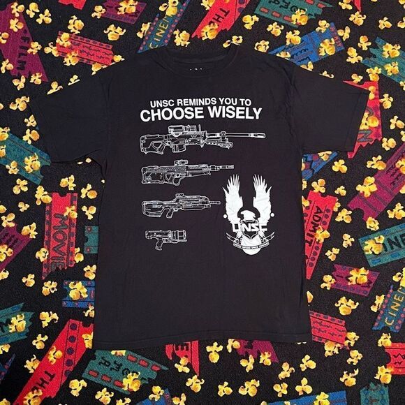 ’15 Halo ‘USNC Reminds You To Choose Wisely’ Black Graphic Tee Shirt / Size L - Picture 1 of 4